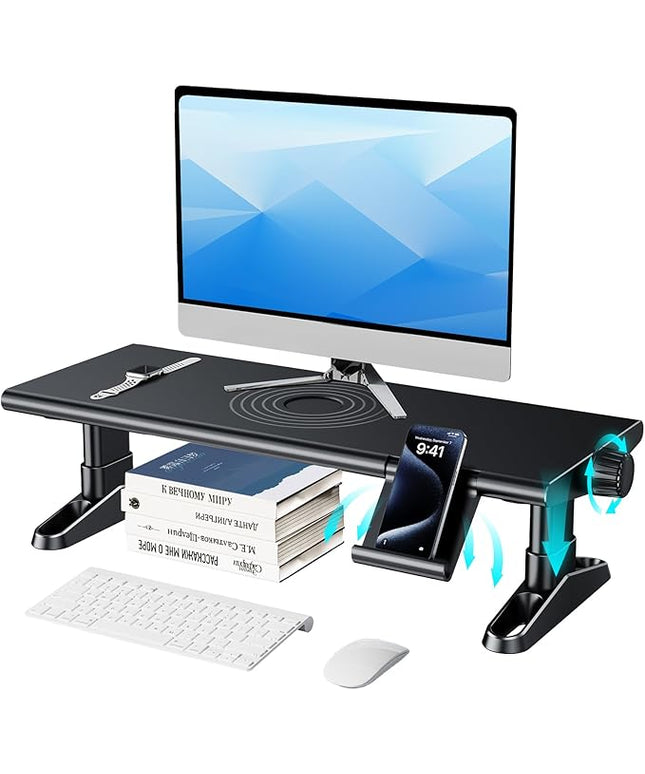 Computer Monitor Stand Riser for Desk,4.5-6.3 Inches Freely Height Adjustable with Cellphone Holder,Multi-Purpose Desktop Organizer Monitor Stands Riser for Computer,Laptop,Printer,TV (BLack)