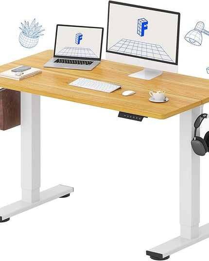 FLEXISPOT Standing Desk Electric Height Adjustable Desk with 48 x 24 Inches Splice Board, Ergonomic Memory Controller, Maple Top + White Frame