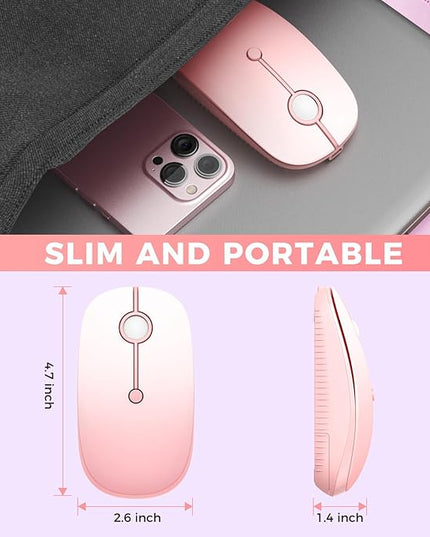 VssoPlor Type C Wireless Mouse, USB C MacBook Wireless Mouse Dual Mode 2.4G Cordless Mice with Nano USB and Type C Receiver Compatible with PC, Laptop, MacBook, ipad-Gradient Pink