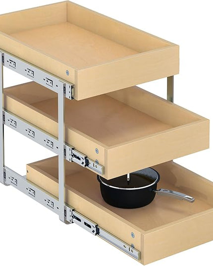 WelFurGeer 3-Tier Pull Out Cabinet Organizer with Soft Close, Heavy-Duty Slide Out Drawers for Cabinets, Pull Out Drawers for Cabinets, Bottom Mount Shelves for Kitchen, Pantry, Bathroom