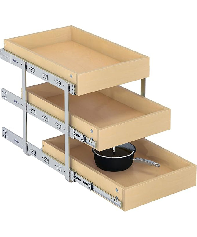 WelFurGeer 3-Tier Pull Out Cabinet Organizer with Soft Close, Heavy-Duty Slide Out Drawers for Cabinets, Pull Out Drawers for Cabinets, Bottom Mount Shelves for Kitchen, Pantry, Bathroom
