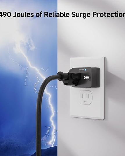 [ETL Listed] Cable Matters 3-Pack Non-Blocking 490 Joules Single Outlet Surge Protector, 15A / 1875W, Wall Surge Protector Outlet, Black