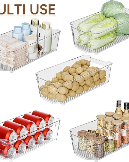 Clear Fridge Organizer, Refrigerator Organizer Bins with Handle, Freezer, Kitchen Cabinet, Pantry Organization, BPA Free Fridge Organizers (12.4 inch 8 Pack)