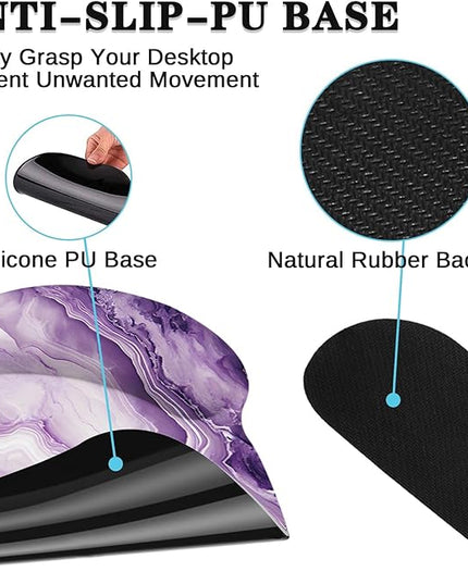 Britimes Purple Marble Gold Ergonomic Mouse Pad Set with Wrist Rest Non-Slip Rubber Base Wrist Cushion Support and Coasters Mousepad with Wrist Support for Computer Keyboard and Desk