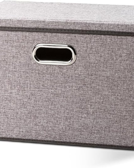 PRANDOM Large Foldable Storage Bin with Lid [1-Pack] Linen Fabric Decorative Storage Box Organizer Containers Basket Cube with Handles Divider for Bedroom Closet Office Living Room (17.7x11.8x11.8)