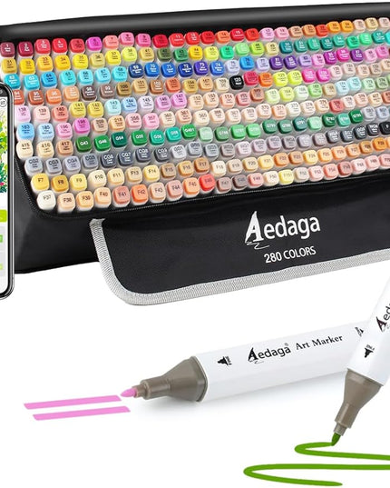 280 Colors Alcohol Markers with Free App, Dual Tip Art Markers with Kickstand Case for Artists Adults,Alcohol Based Marker for Coloring Painting Sketching and Drawing, Great Gift