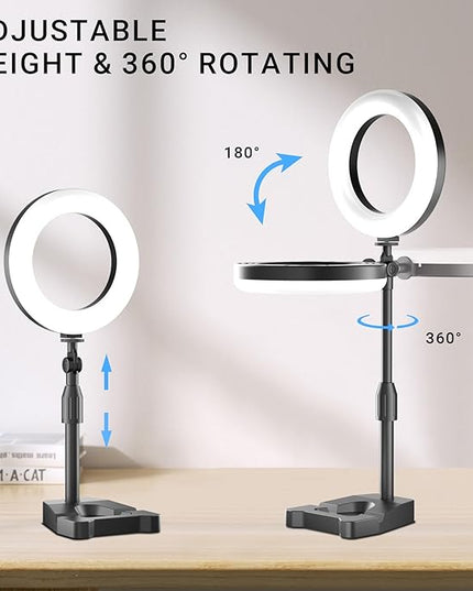 Laptop Ring Light for Video Conferencing, 6'' LED Desk Soft Halo Lighting with Phone Holder for Zoom Calls, Live Streaming, Computer Monitor Webcam, Portable Circle Light with Adjustable Stand