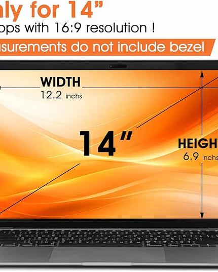 BSPROTE Magnetic Laptop Privacy Screen 14 Inch (Diagonal) 16:9 Display- Removable Anti-Glare Blue Light Filter, Computer Privacy Screen Shield Compatible with 14'' Hp Acer Asus Lenovo Dell Monitor
