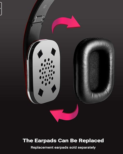 August EP650 Bluetooth Wireless Over-Ear Headphones with aptX Low Latency, NFC, Multipoint Pairing, Wired Option, Built-in Microphone - Red
