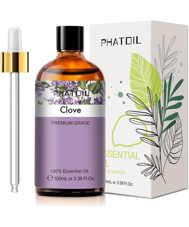 PHATOIL 3.38Fl.Oz Clove Essential Oil, for Aromatherapy Diffusers with Glass Dropper, Humidifiers, Great for DIY Candle and Soap Making, Gift for Friend