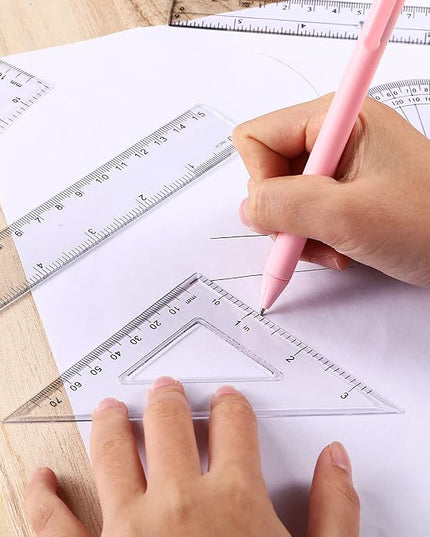 Tenare 1 Set Plastic Clear Math Set Includes Protractor Triangle Rulers 12 Inch 6 Inch Straight Geometry Math Transparent Ruler Measuring Tool for School Office Home Supplies(Clear)