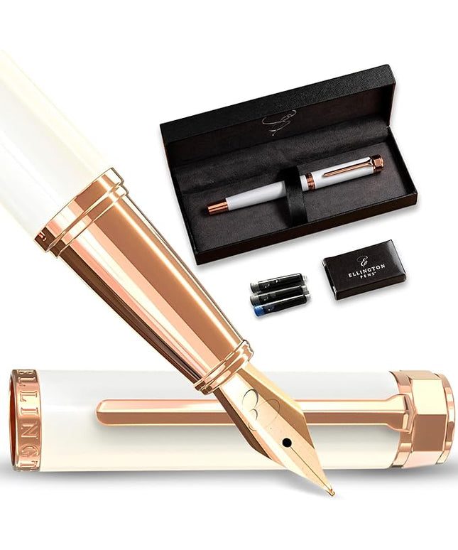 Ellington Pens Luxury Fountain Pen Set - Smooth Fine Nib - Includes 3 Ink Cartridges, Refillable Ink Converter, Gift Box - Fountain Pens For Writing, Calligraphy, Journaling, Sketching (Alpine Rose)