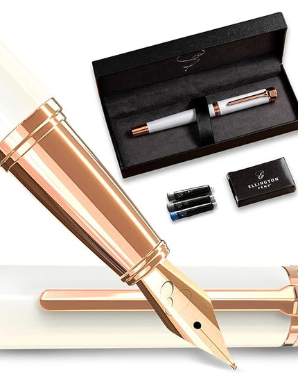 Ellington Pens Luxury Fountain Pen Set - Smooth Medium Nib - Includes 3 Ink Cartridges, Refillable Ink Converter, Gift Box - Fountain Pens For Writing, Calligraphy, Journaling, Sketching (Alpine Rose)