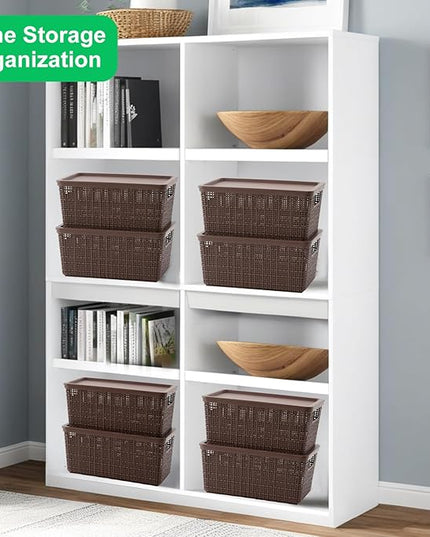 6 Pack Plastic Storage Baskets With Lids,Brown Breathable Stackable Storage Bins,Small Storage Containers,for Organizing Storage Baskets on Desktops,Closets,Playrooms,Classrooms,Offices