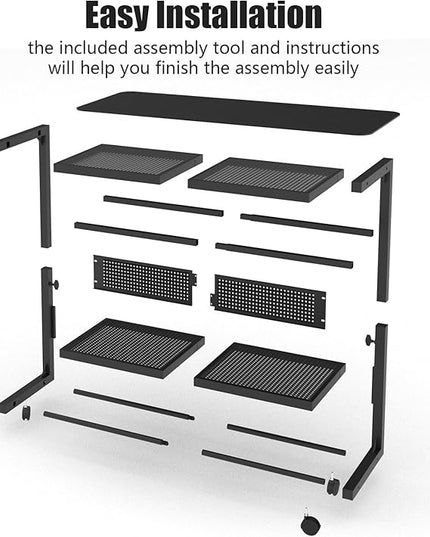 Moricher Computer Tower Stand - Height Adjustable 2-Tier ATX-Case PC Stand Printer Rack Pegboard with Rolling Wheels & Mousepad for Home Office Gaming Accessories