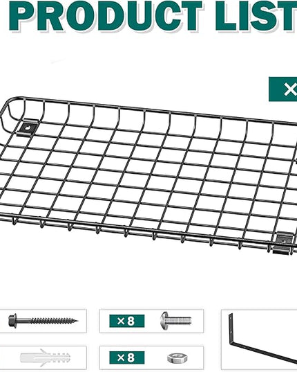 EVERHANGER Garage Wall Shelves 12x18 Inch, Wall Mounted Storage Shelf, Metal Shelf Rack, Heavy-Duty Shelf Organizer 2 Pack, Black