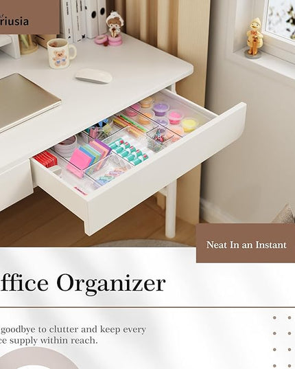 Criusia 11 PCS Clear Plastic Drawer Organizer Set - 5 Large Size Versatile Kitchen and Bathroom Organizer Trays, Non-Slip Storage Bins for Makeup, Utensils, Tool and Office Desk