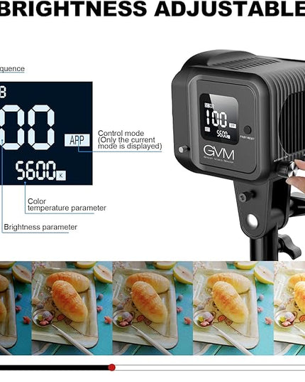 GVM 80W Video Light, Continuous Lighting for Photography with Bowens Mount, 2700~7500K, 44100Lux/0.5m Studio Light with APP, CRI 97+ Bi-Color 8 Scene Lights Support AC Adapter & NP Battery