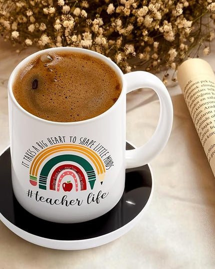 LiqCool Teacher Gifts for Women, Coffee Mug Warmer & It Takes a Big Heart Coffee Mug, Best Teacher Christmas Gifts, Teacher Appreciation Gifts for Daycare/Preschool/Retirement/End of Year(11 Oz)