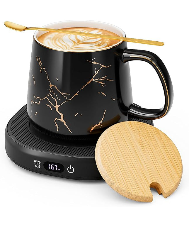 Coffee Mug Warmer & Luxury Marbling Mug Set, Electric Cup Warmer with Auto Shut Off, 4 Temperature Setting Smart Beverage Warmer, 8-Hours Auto Shut Off (Luxury Marbling Mug)