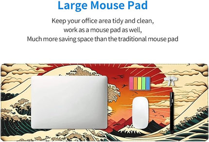 Japanese Wave Sun Gaming Mouse Pad XL, Large Non Slip Rubber Mousepad, Stitched Edges Mouse Pads, Long Extended Mouse Pad,31.5'' X 11.8''