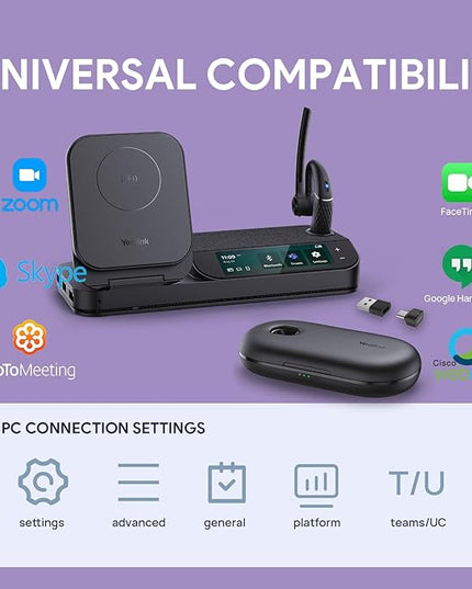 Yealink BH71 Workstation Pro Bluetooth Headset for Office Phone, Computer, Mobile, Work with Teams (Certified) Zoom, Charging Case, Wireless Charging Pad, Speakerphone, USB 3.0 Hub, 3-Inch Touchscreen