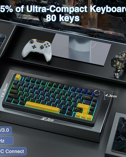 AULA F75 75% Wireless Mechanical Keyboard, Hot Swappable Creamy Keyboard, Pre-lubed Greywood Switches RGB Backlit Gaming Keyboards, 2.4GHz/Type-C/BT5.0(Cool Black)