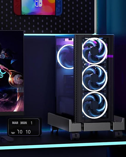 Adjustable Computer Tower Stand, Ventilated PC Stand for Floor, Mobile CPU Holder with 4 Caster Wheels Fits Most PC Tower, Under Desk CPU Holder for Office,Gamers and Students