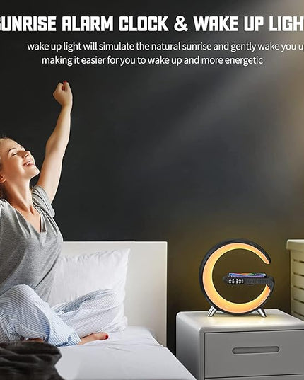 Smart Lamp with Wireless Charger & Bluetooth Speaker, 4-in-1 Multifunctional Desk Light, App Control, Night Light, Alarm Clock for Home, Office, Bedroom Decor (Black)
