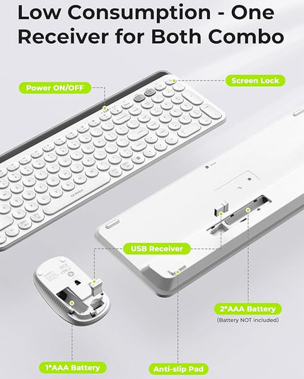 seenda Bluetooth Keyboard and Mouse for iPad, CTU-301 Wireless Multi-Device Connection Bluetooth+2.4G Keyboard Mouse Combo with Tablet Holder for iPad/MacBook/Windows, iOS/Andriod/Phone, White