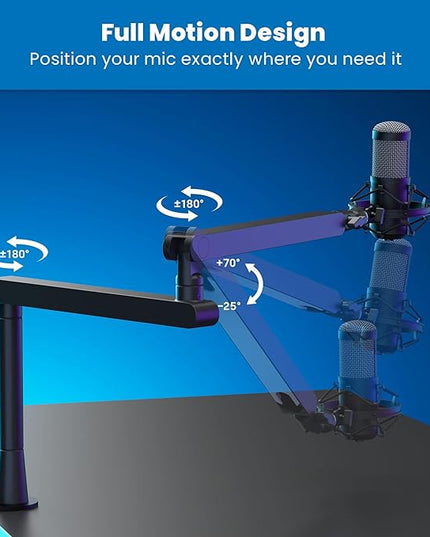 Mount-It! Mic Arm, Microphone Boom Arm, Adjustable Full Motion Mic Desk Mount, for Streaming, Gaming, Podcast, Recording, 3/8" and 5/8" Compatible, Low Profile Design, Height up to 27.8", Black
