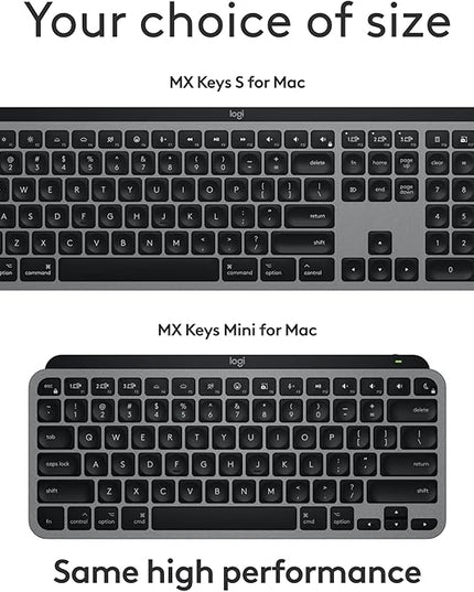 Logitech MX Keys S for Mac, Wireless Keyboard, Fluid, Precise Laptop-Like Typing, Programmable Keys, Backlit, Bluetooth USB C Rechargeable for MacBook Pro, MacBook Air, iMac, iPad - Space Grey