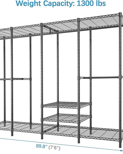 VIPEK V40 Plus Extra Large Clothes Rack Heavy Duty Clothing Rack for Hanging Clothes, Multi-Functional Closet Organizer System Freestanding Wardrobe Closet for Bedroom, Max Load 1300lbs, Black