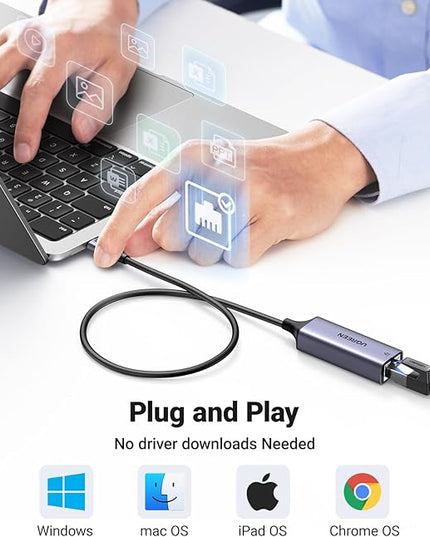 UGREEN USB C to Ethernet Adapter, 1.6FT Gigabit RJ45 to USB 3.0 Type-C (Thunderbolt 3) Ethernet LAN Network Adapter, Compatible with MacBook Pro, iPad Pro, Dell XPS and More