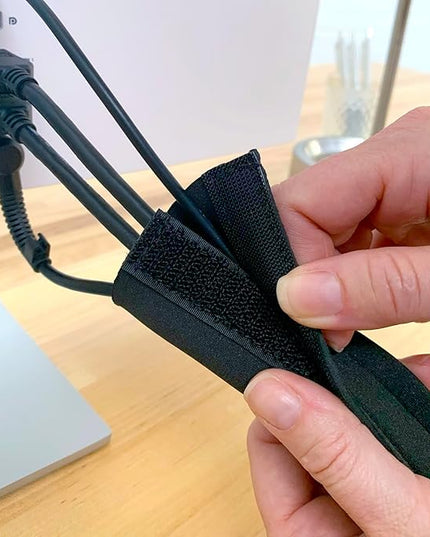 Hook and Loop Cable Sleeve by Wrap-It Storage - 48" x 4.5" (2-Pack) Black - Cut to Size Cord Organizer and Cable Protector for Desk, TV Cord Management to Hide and Cover Wire and Extension Cords