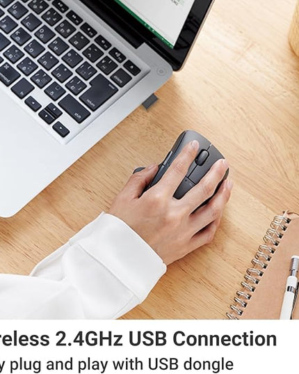 ELECOM Wireless Mouse Ergonomic Shape, 2.4Ghz with Receiver, Silent Click, 20-Month Battery Life, 2000DPI, 5 Buttons, Tilt Wheel, Optical Sensor, Compatible with PC, Mac, Laptop, Black (M-SH30DBSKBK)