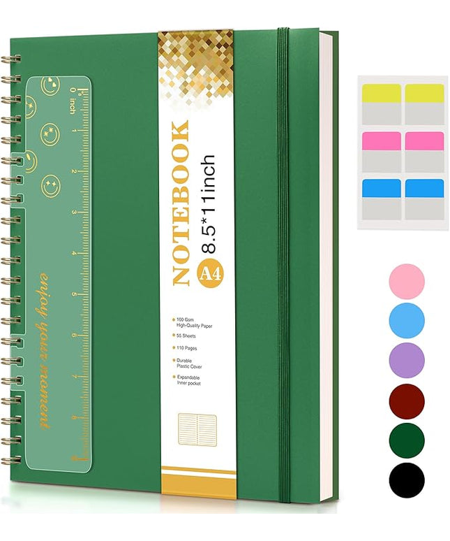 Spiral Notebook Journal 8.5” x 11”, A4 Large Notebooks for Women Men, College Ruled Lined Journal, 100 GSM Paper, Hardcover Spiral Bound Journals for Work School Writing Note Taking Business, Green