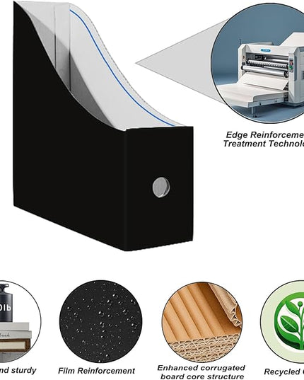 Limitliho 2 Pack Black Cardboard Magazine File Holder for Desktop, Book Bins for Classroom Library, Office or Home, Vertical Paper Boxes for Storage with Label(10.6" H x 10.2" L x 3.5" W in)