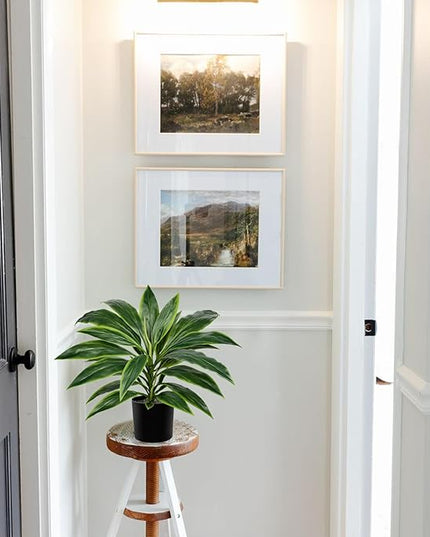 Oairse Artificial Plants Indoor with Pot, 18.1" Fake Potted Plants Medium Artificial Dracaena Plant in Black Pot Faux Tropical Plants for Bathroom Living Room Office Desk Shelf Decor