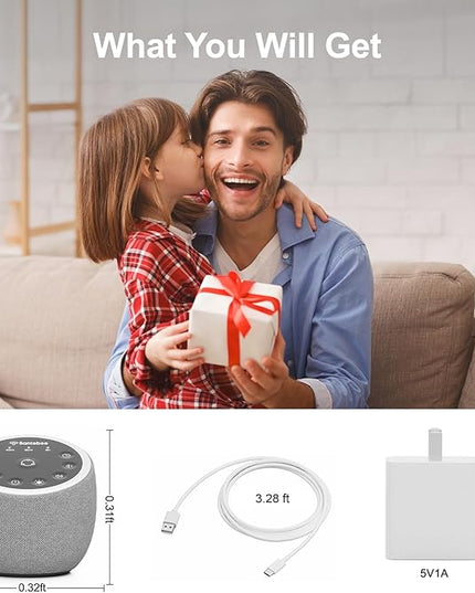 White Noise Sound Machine for Sleeping, 388 Soothing Sounds, Smart APP Control, Custom Buttons, Non Looping Natural Sounds, Bedside Dimmable Clock, Night Light, Santebee for Adults Baby Kids Lullaby
