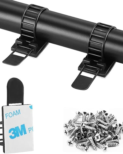 Adhesive Cable Management Clips, 50Pcs Adjustable Nylon Cable Strap Ties Wire Clips Clamps Organizer with Strong Adhesive Tape, Extra Screw & Hole for Strong Fixation Home Office - 3.55 Inch Black