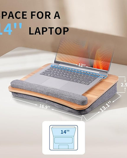 Heyfriday Home Office Lap Desk with Wrist Rest Laptop Bed Desk for Notebook, Laptop, Tablet, Lap Stand with Tablet, Phone Holder Fits Up to 14 Inch Laptops(Woodgrain)