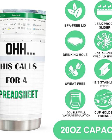 Excel Mug - Accountant Gifts for Women/Men, Funny Spreadsheet Mug, 20oz Tumbler