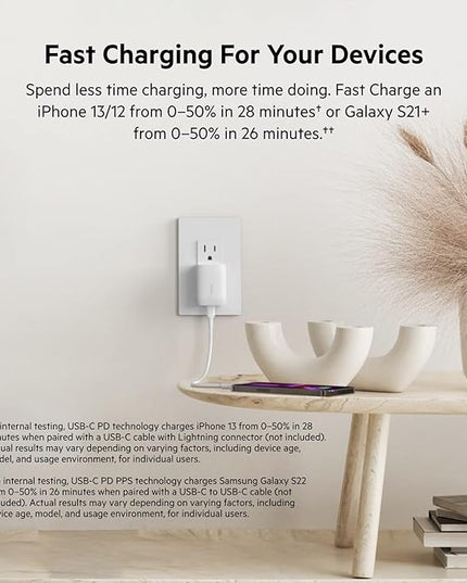 Belkin 20W USB C Charger Block, USB-C PD, PPS Super Fast Charging - Samsung Galaxy S25, Apple iPhone 17, Air, Pro, Pro Max, iPad, AirPods, Apple Watch, Nintendo Switch 2, Google Pixel 10, etc. - White