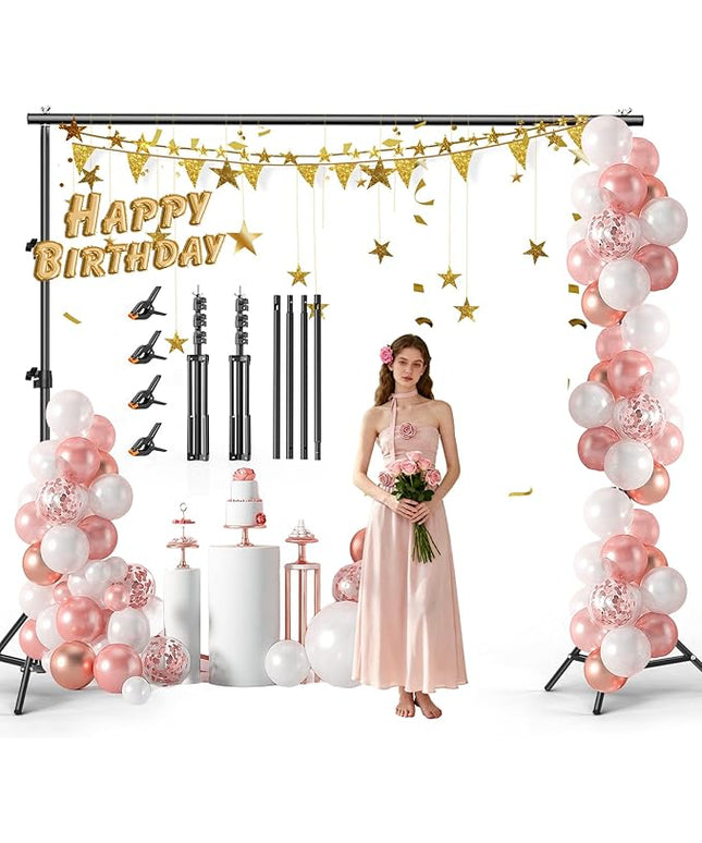 BEIYANG 10x10FT Backdrop Stand, Background Support Kit for Photography, 2 Adjustable Backdrop Supports, 4 Crossbars, 4 Clamps, and Carrying Bag for Photo Video Stutio, Parties Decoration