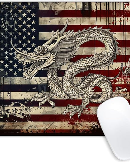 Square Mouse Pad Fierce Mythical Dragon with National Flag-1,Gaming Mouse Pads for Desk,Soft Computer Waterproof Non-Slip Mouse Mat