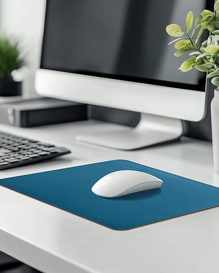 PU Leather Mouse Pad With Stitched Edge, Micro-Fiber Base, Non-Slip Waterproof for Computers, Laptop, 8x11 Inch (Blue)