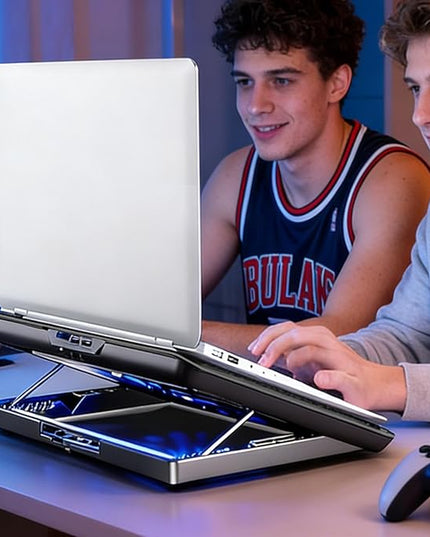 Laptop Cooler, Adjustable Riser Stand, Aluminum Quiet Fan Heat Dissipation -Device Use Ergonomic Design for Laptops Notebooks Tablets Phones Books Desk Home Office Dorm Lightweight