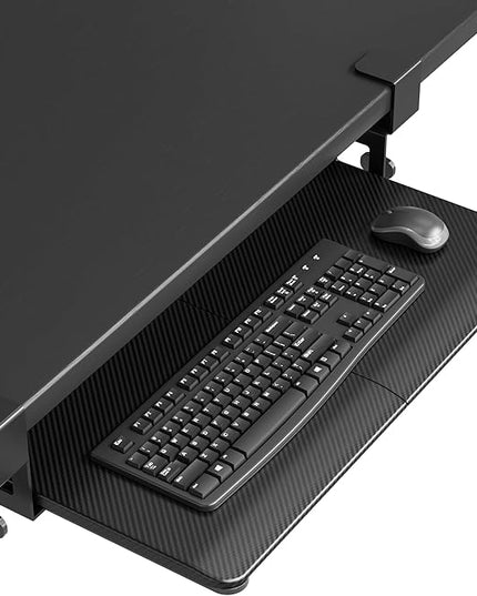BONTEC KMT01 Under Desk Keyboard Tray, Pull-Out Keyboard & Mouse Platform with C-Clamp, 25.6 x 11.8 in Space-Saving Ergonomic Slide-Out Drawer, Black Carbon Fiber
