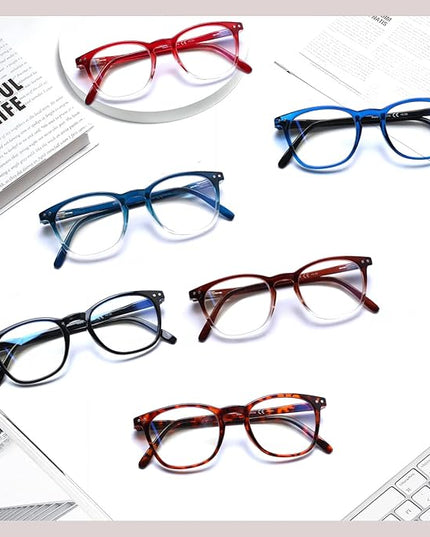 Henotin 6-Pack Blue Light Blocking Reading Glasses,Spring Hinge Computer Readers for Men Women,Anti UV Ray Filter Eyeglasses(reading glasses for women, 4.00)